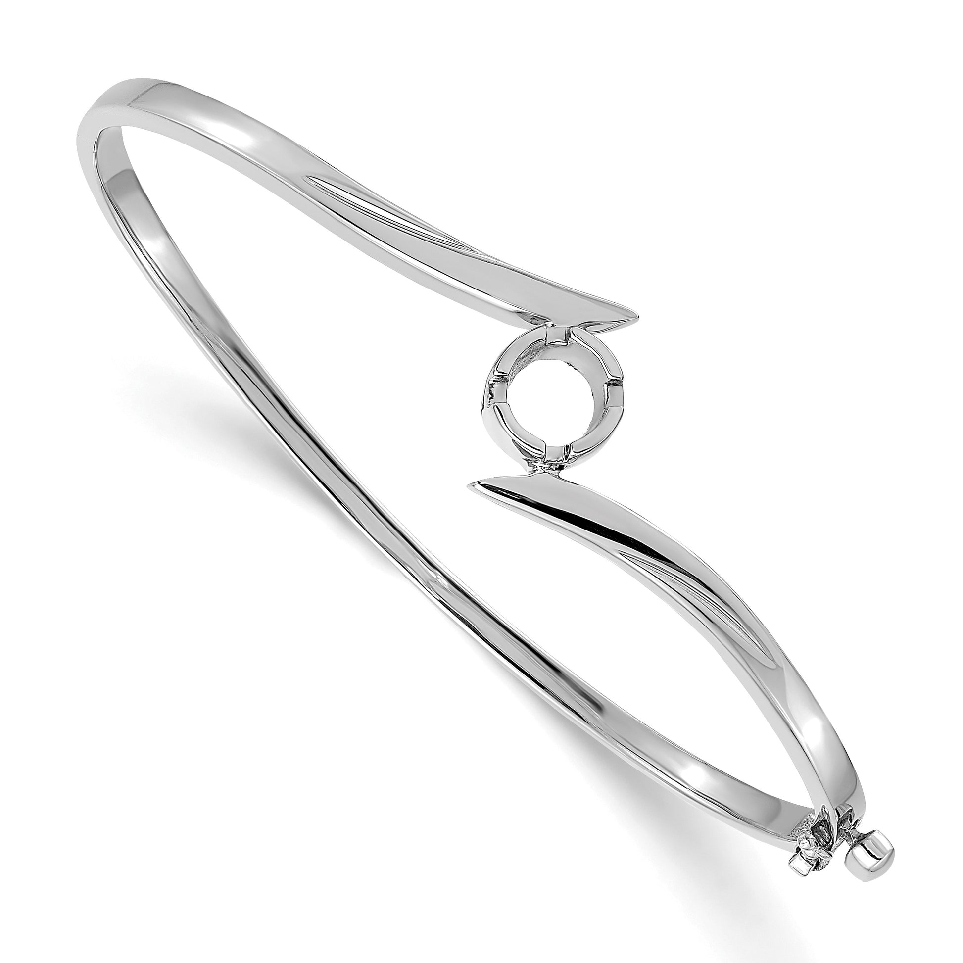 14k White Gold Holds 3/4 carat 5.75mm Round Stone Hinged Oval Bangle Bracelet Mounting