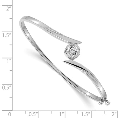 14k White Gold Holds 3/4 carat 5.75mm Round Stone Hinged Oval Bangle Bracelet Mounting
