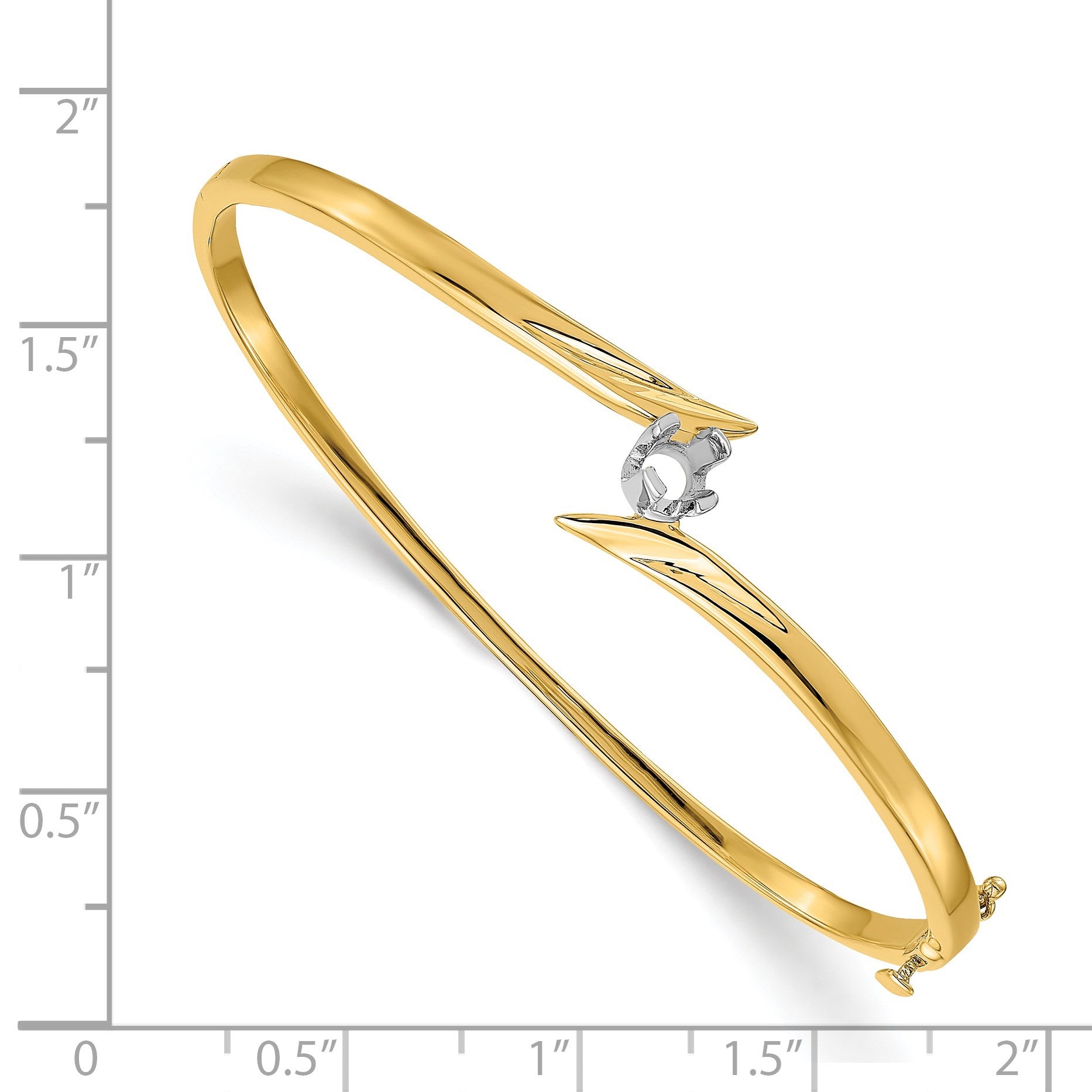 14k Two-tone Holds 1/4 carat 4.0mm Round Stone Hinged Oval Bangle Bracelet Mounting