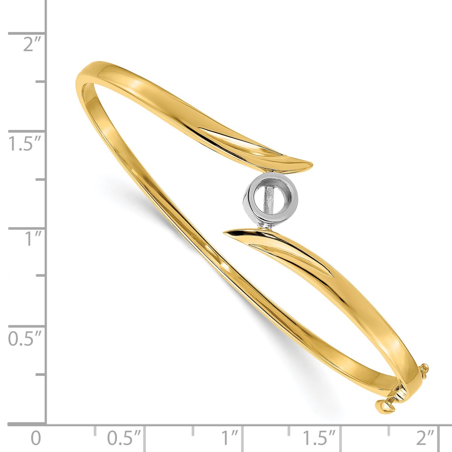 14k Two-tone Holds 1/2 carat 5.0mm Round Stone Hinged Oval Bangle Bracelet Mounting