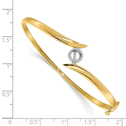 14k Two-tone Holds 1/2 carat 5.0mm Round Stone Hinged Oval Bangle Bracelet Mounting