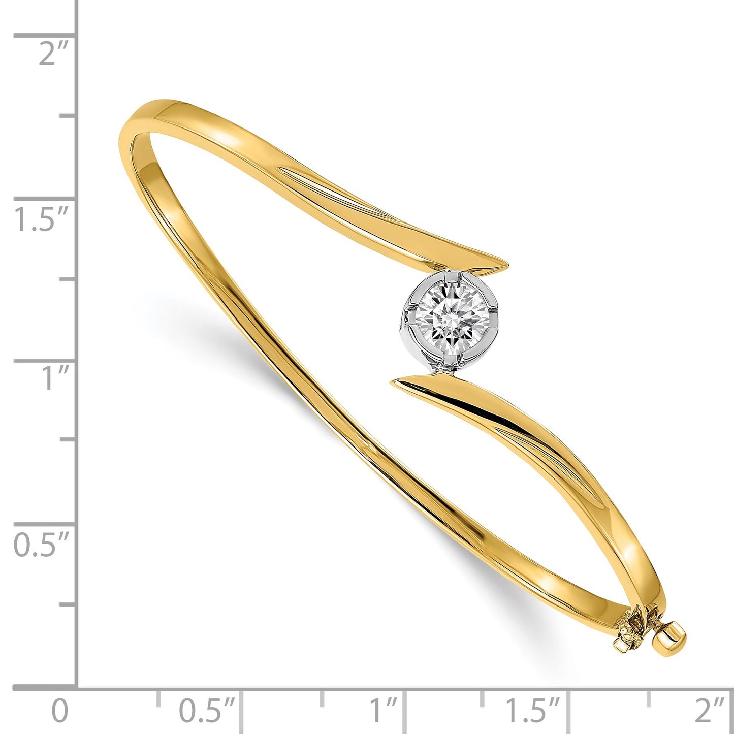 14k Two-tone Holds 3/4 carat 5.75mm Round Stone Hinged Oval Bangle Bracelet Mounting