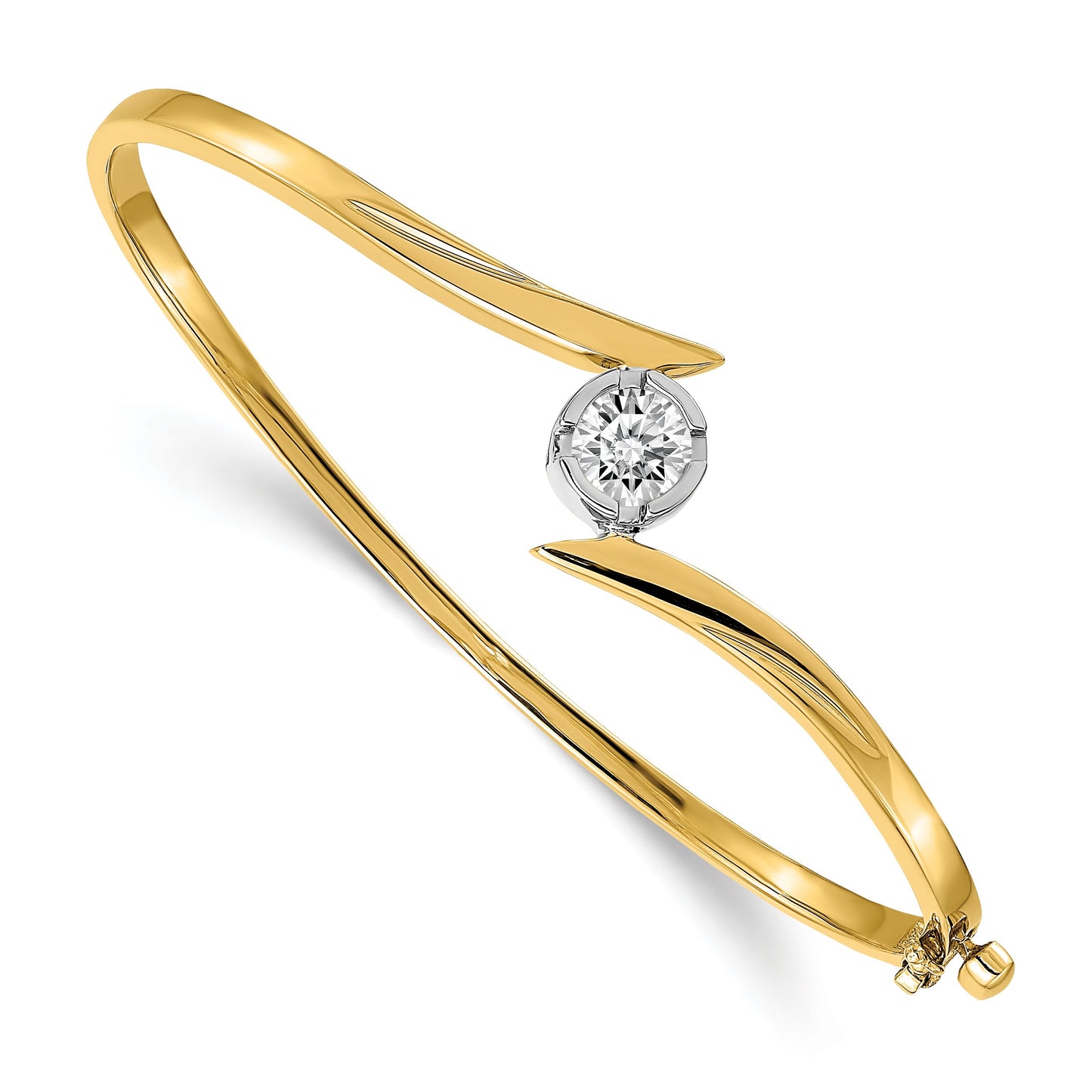 14k Two-tone Holds 3/4 carat 5.75mm Round Stone Hinged Oval Bangle Bracelet Mounting