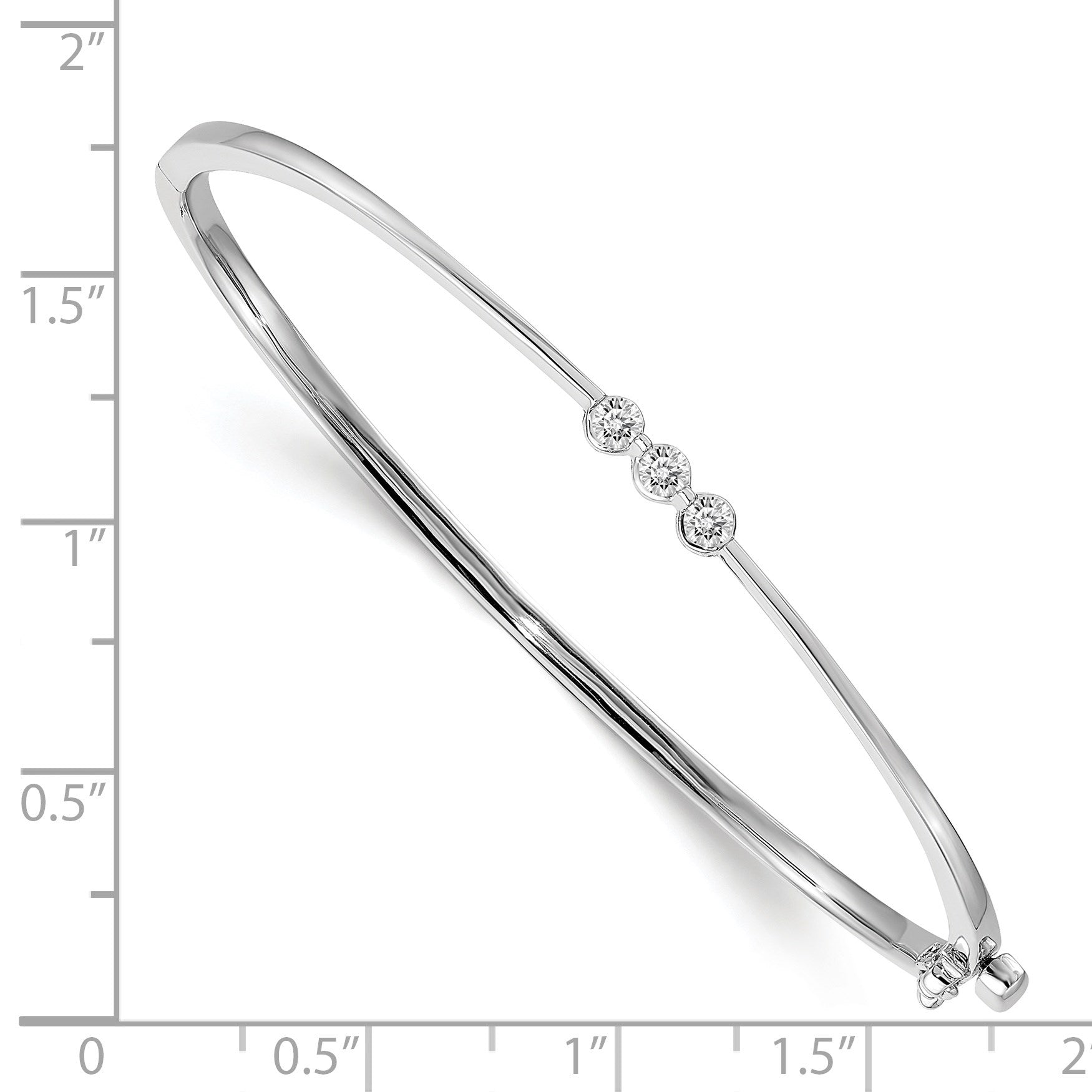 14k White Gold Complete 3-Stone 1/5 carat A Diamond Hinged Oval Bangle Bracelet