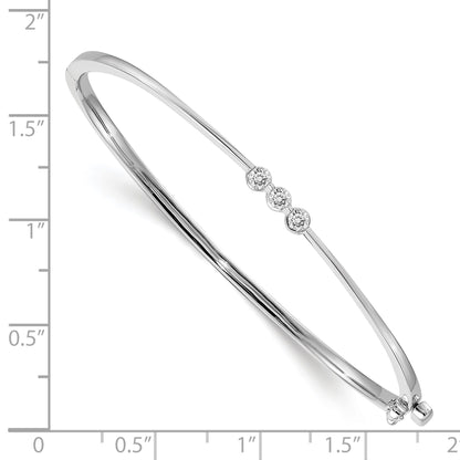 14k White Gold Complete 3-Stone 1/5 carat A Diamond Hinged Oval Bangle Bracelet