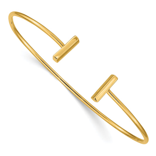 14k Polished Bar Cuff 2.00mm Flexible Oval Bangle Bracelet