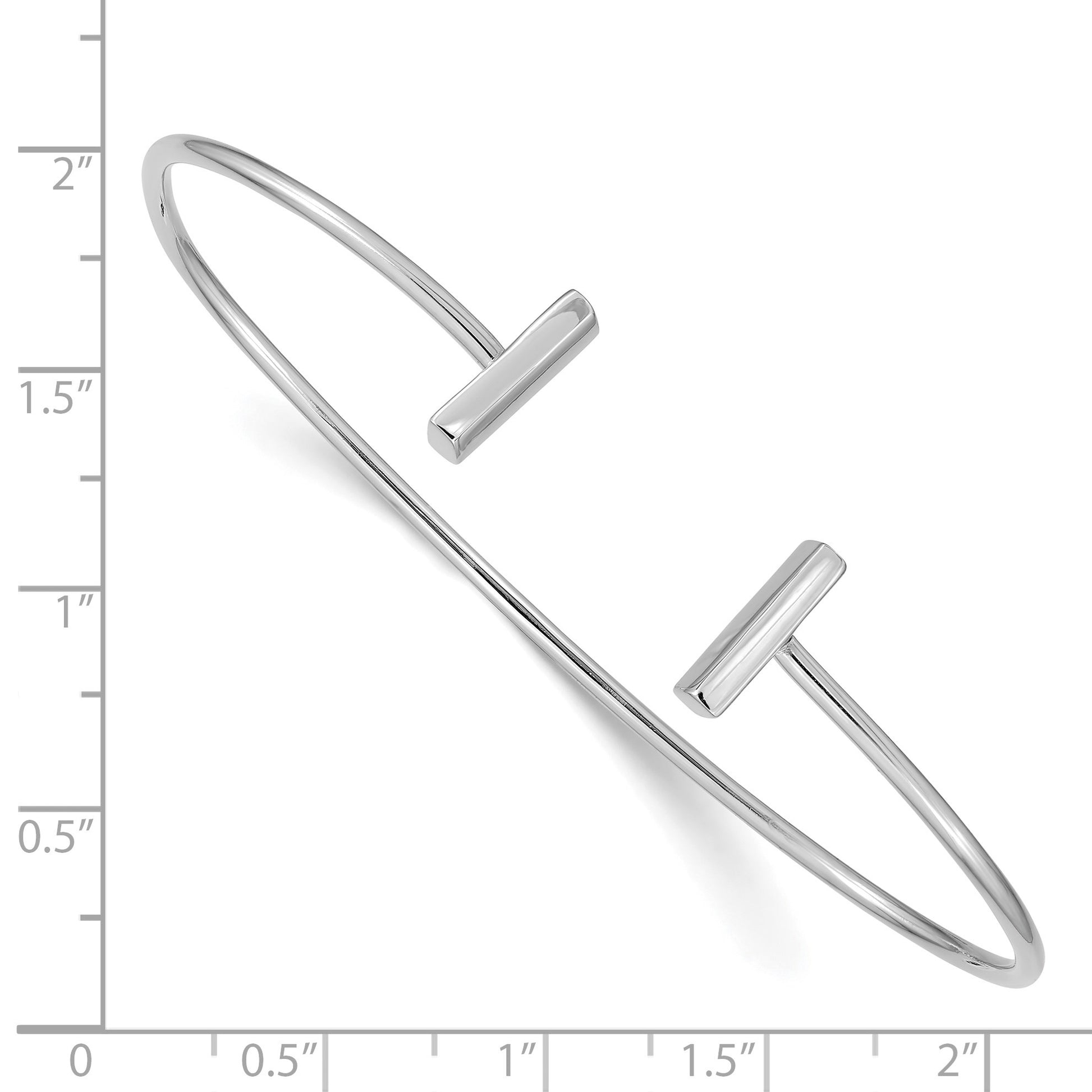 14k White Gold Polished Bar Cuff 2.00mm Flexible Oval Bangle Bracelet