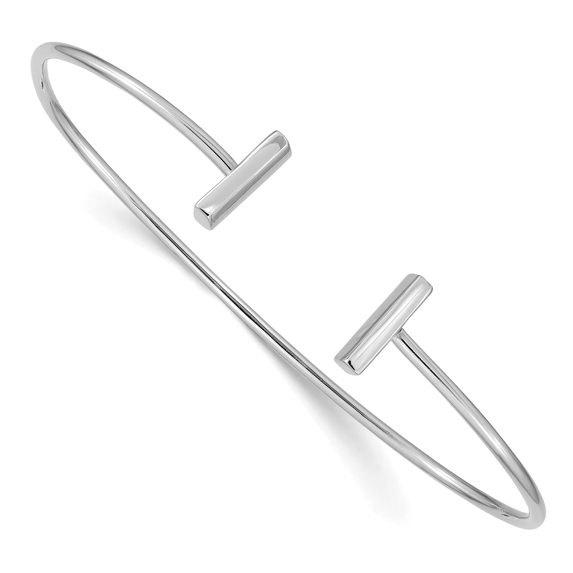 14k White Gold Polished Bar Cuff 2.00mm Flexible Oval Bangle Bracelet