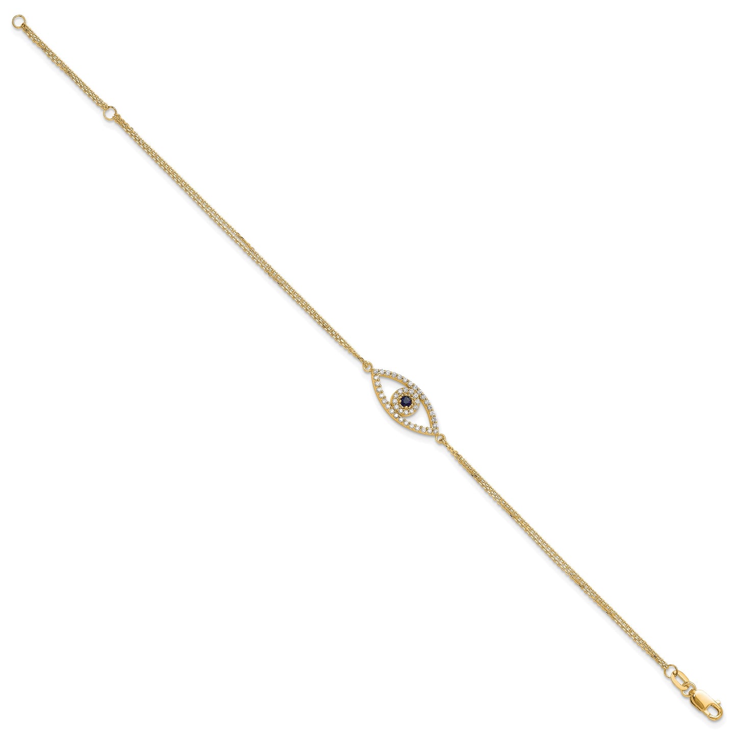 14k Complete A Diamond and Sapphire Evil Eye 2-Strand 7 inch Bracelet with 1 inch Extender