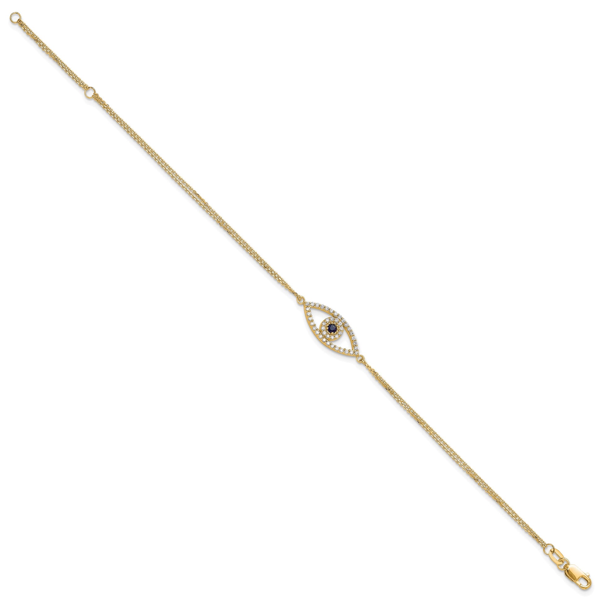 14k Complete A Diamond and Sapphire Evil Eye 2-Strand 7 inch Bracelet with 1 inch Extender