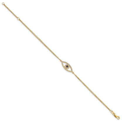 14k Complete A Diamond and Sapphire Evil Eye 2-Strand 7 inch Bracelet with 1 inch Extender