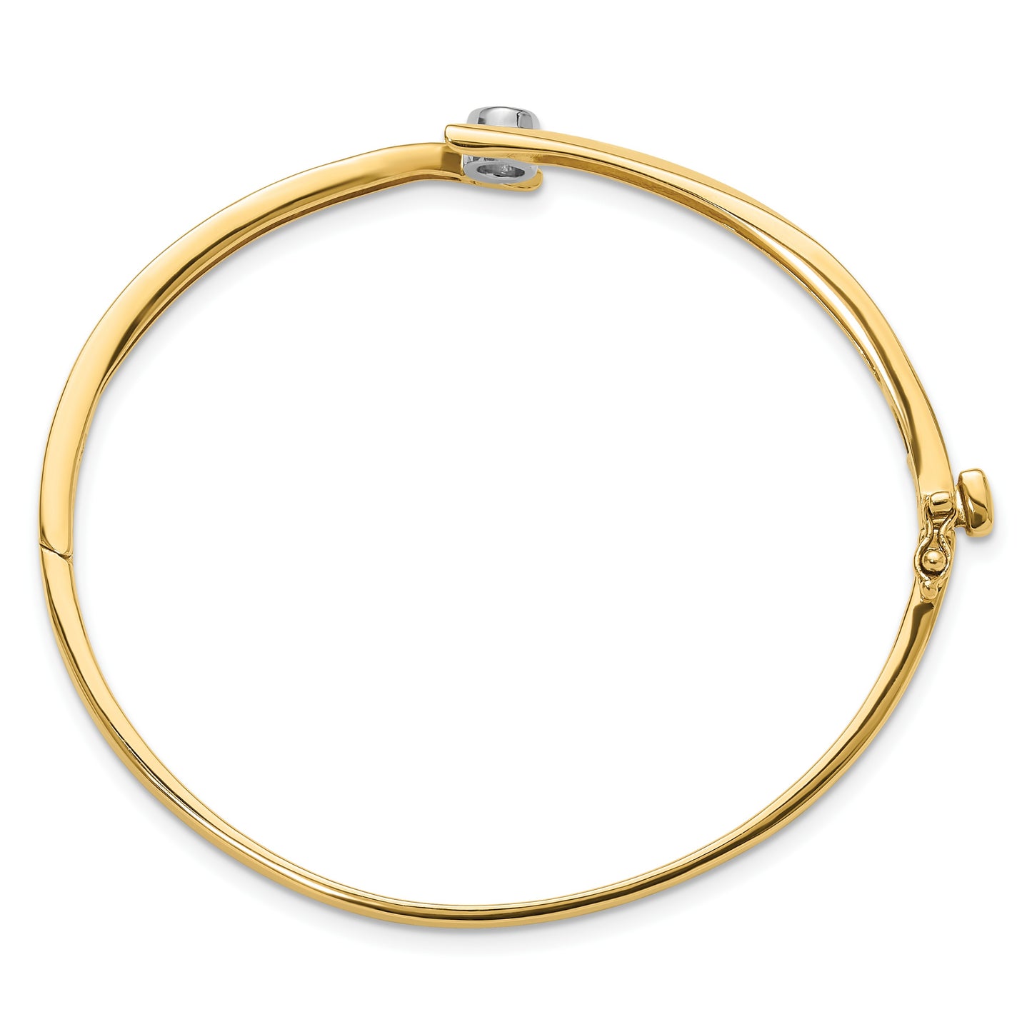 14k Two-tone Holds 1/4 carat 4.0mm Round Stone Hinged Oval Bangle Bracelet Mounting