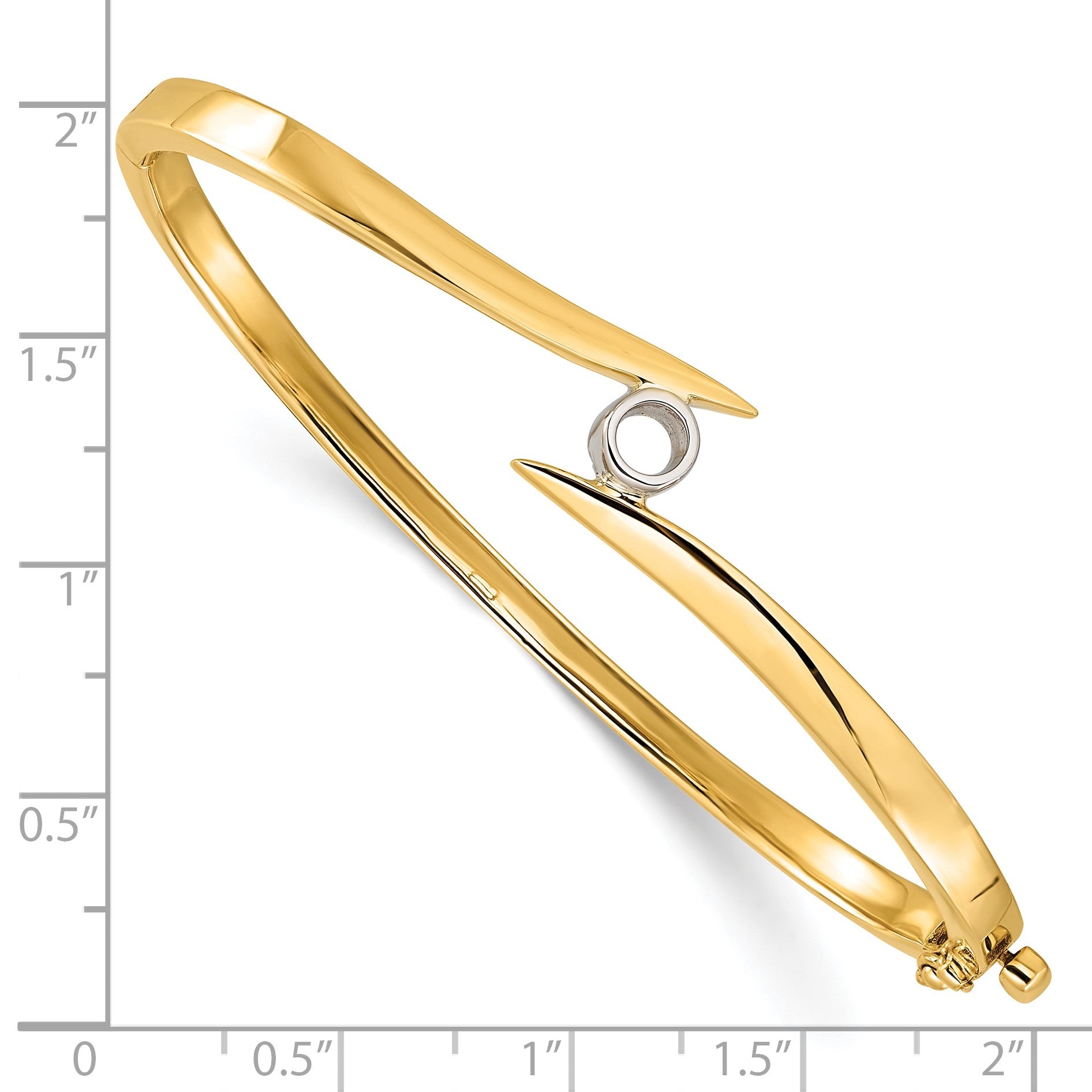14k Two-tone Holds 1/4 carat 4.0mm Round Stone Hinged Oval Bangle Bracelet Mounting