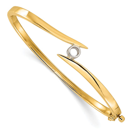 14k Two-tone Holds 1/4 carat 4.0mm Round Stone Hinged Oval Bangle Bracelet Mounting