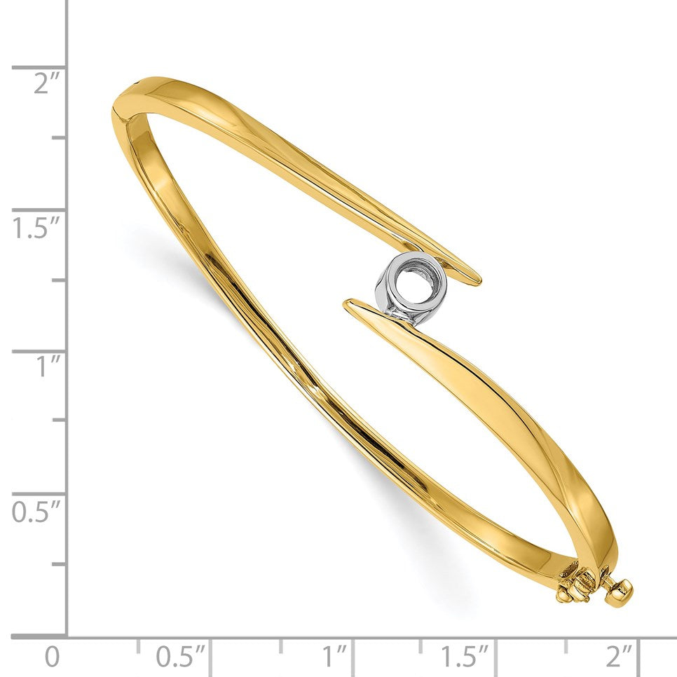 14k Two-tone Holds 1/3 carat 4.3mm Round Stone Hinged Oval Bangle Bracelet Mounting