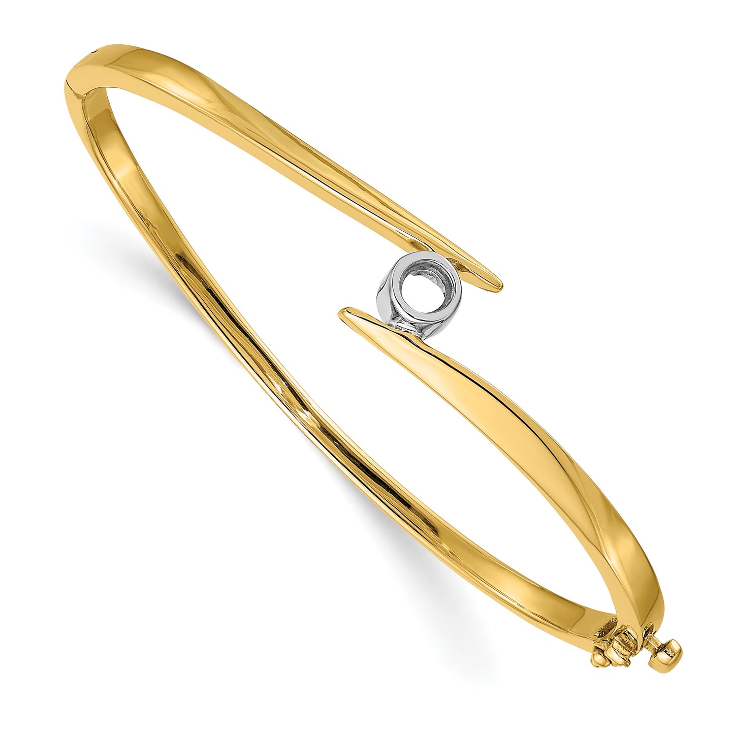 14k Two-tone Holds 1/3 carat 4.3mm Round Stone Hinged Oval Bangle Bracelet Mounting