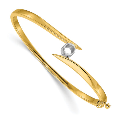 14k Two-tone Holds 3/8 carat 4.5mm Round Stone Hinged Oval Bangle Bracelet Mounting