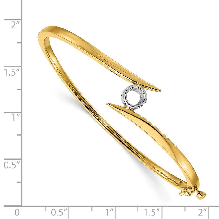 14k Two-tone Holds 1/2 carat 5.0mm Round Stone Hinged Oval Bangle Bracelet Mounting