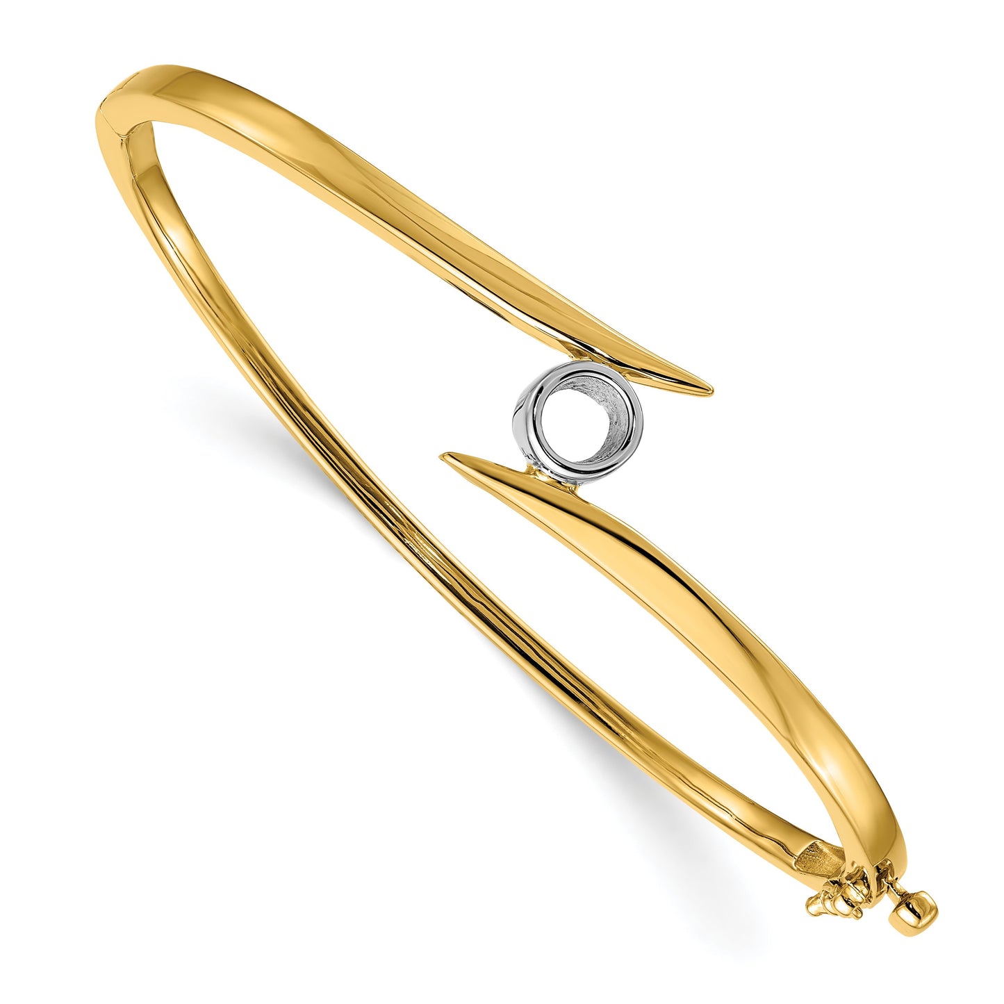 14k Two-tone Holds 1/2 carat 5.0mm Round Stone Hinged Oval Bangle Bracelet Mounting