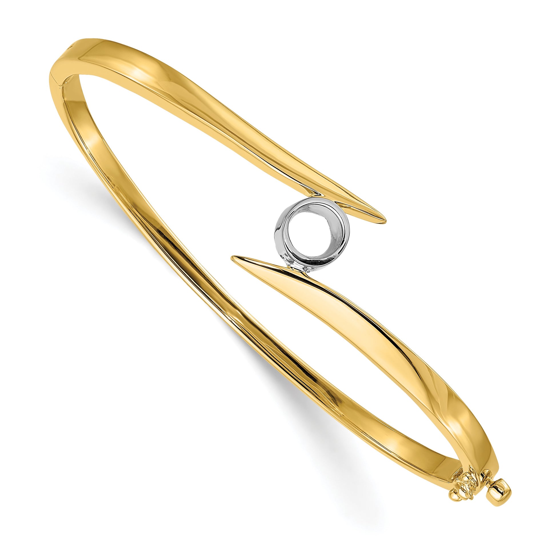 14k Two-tone Holds 3/4 carat 5.8mm Round Stone Hinged Oval Bangle Bracelet Mounting