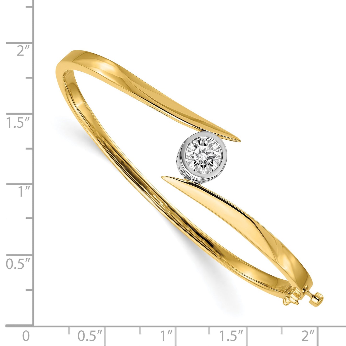 14k Two-tone Holds 1 carat 6.5mm Round Stone Hinged Oval Bangle Bracelet Mounting