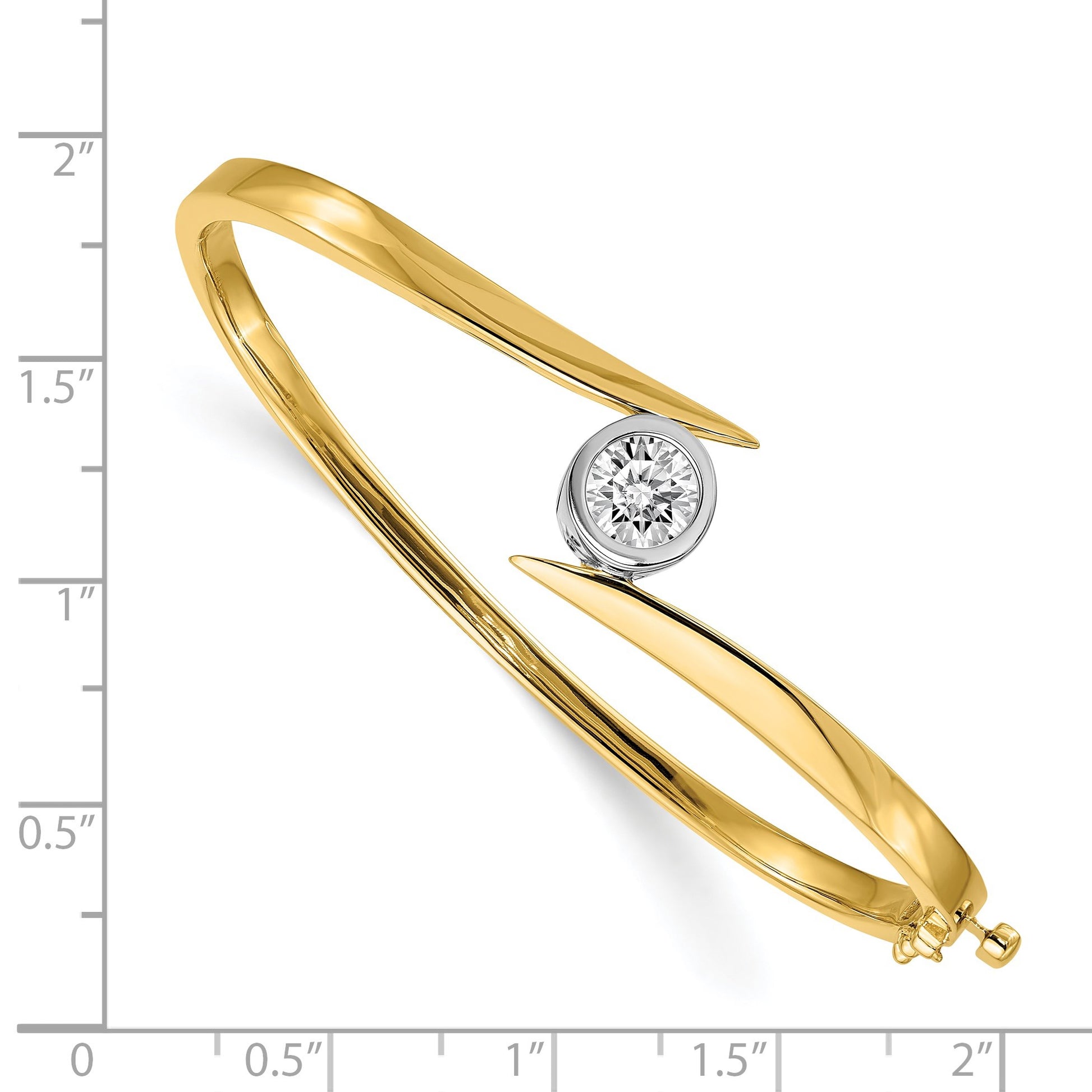 14k Two-tone Holds 1 carat 6.5mm Round Stone Hinged Oval Bangle Bracelet Mounting