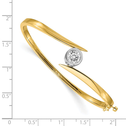 14k Two-tone Holds 1 carat 6.5mm Round Stone Hinged Oval Bangle Bracelet Mounting