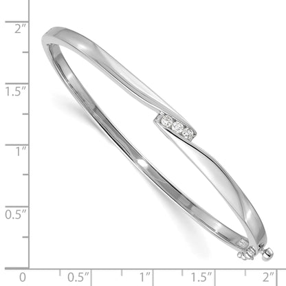 14k White Gold Complete 3-Stone 1/8 carat AA Diamond Hinged Oval Bangle Bracelet