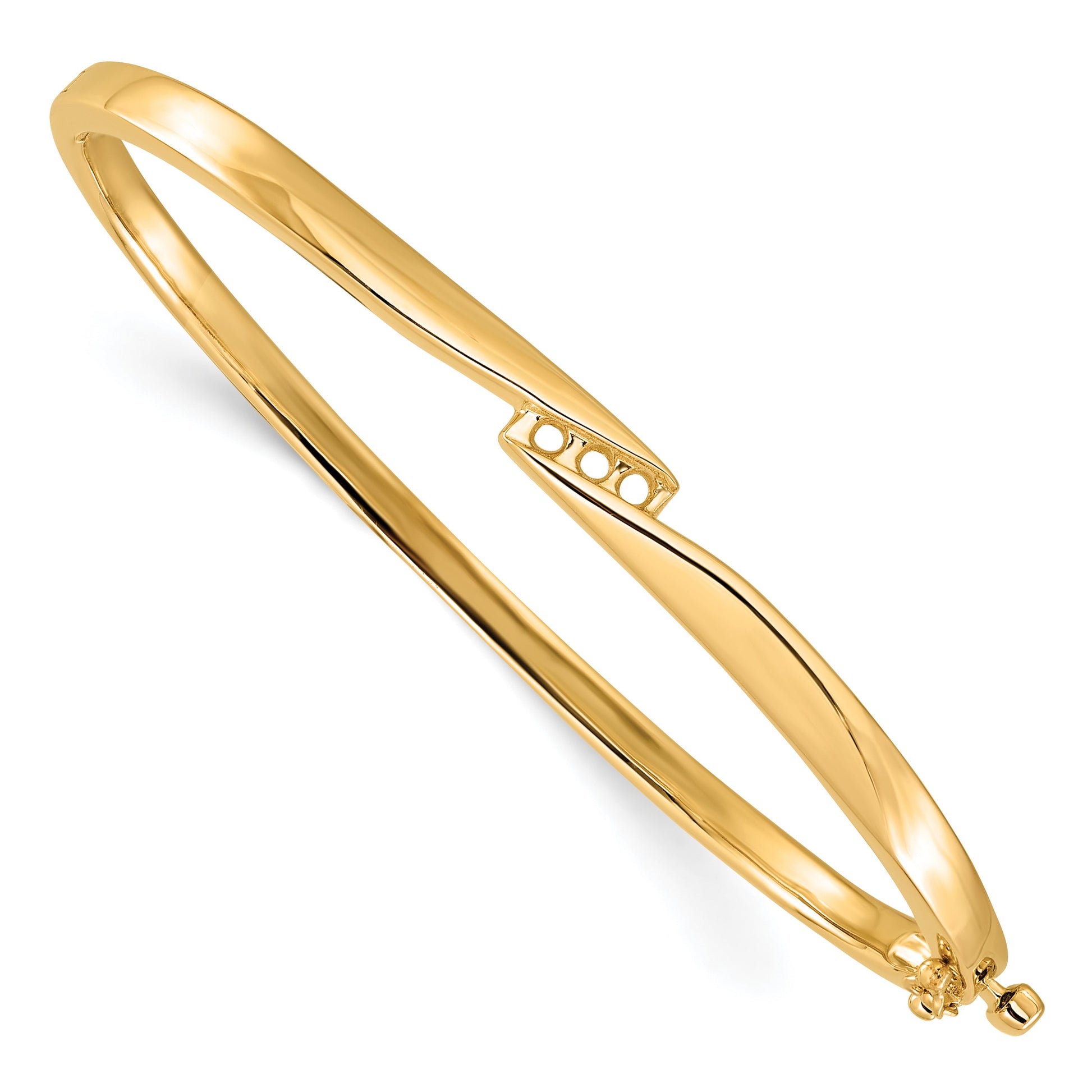 14k Holds 1/8 carat 3-2.2mm Round Stones Hinged Oval Bangle Bracelet Mounting