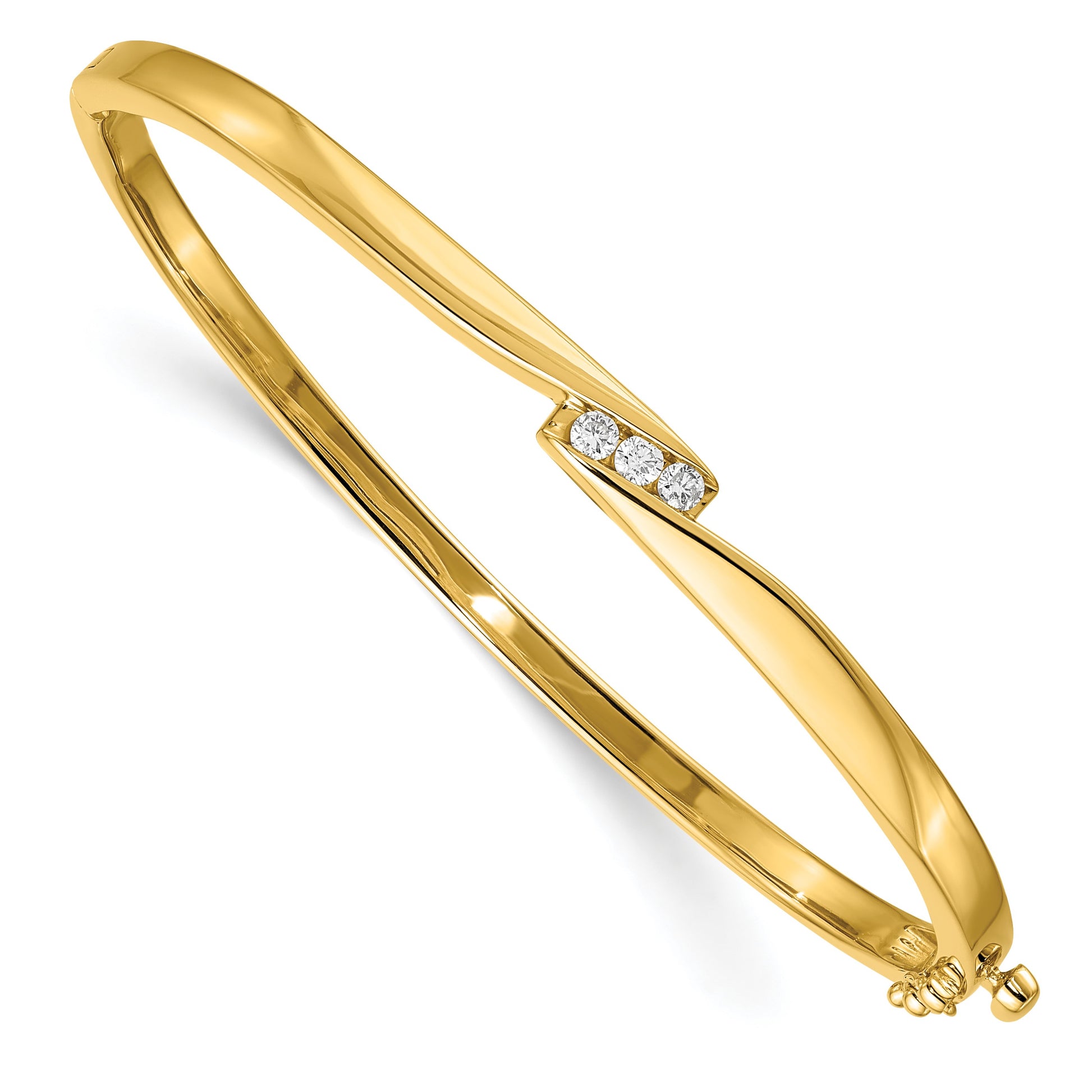 14k Complete 3-Stone 1/8 carat AA Diamond Hinged Oval Bangle Bracelet