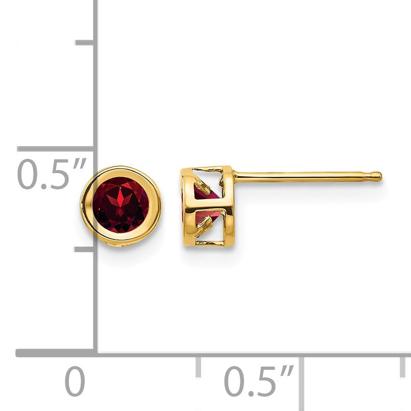14k 4mm Round Bezel January/Garnet Post Earrings