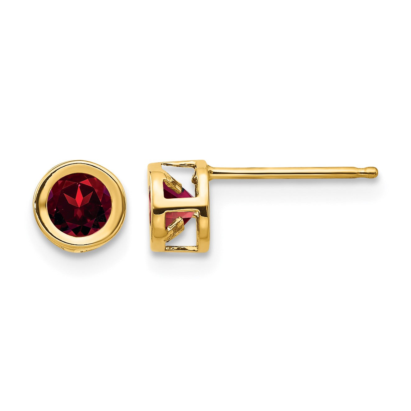 14k 4mm Round Bezel January/Garnet Post Earrings