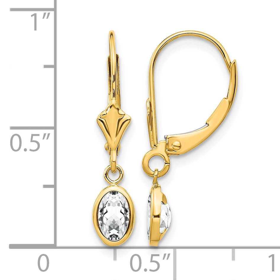 14k 6x4 Oval Bezel April/White Topaz Leverback Earrings