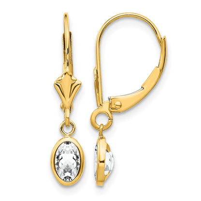 14k 6x4 Oval Bezel April/White Topaz Leverback Earrings
