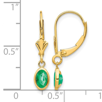 14k 6x4 Oval Bezel May/Emerald Leverback Earrings