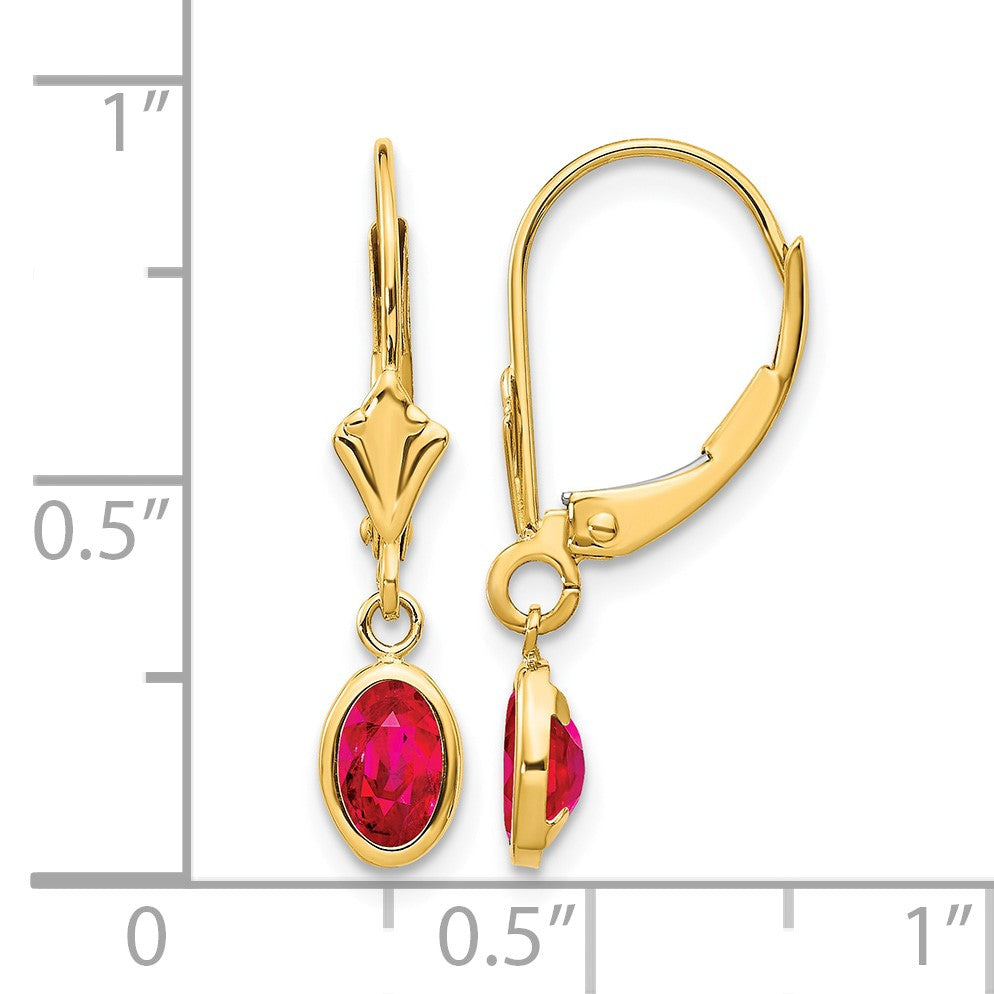 14k 6x4 Oval Bezel July/Ruby Leverback Earrings