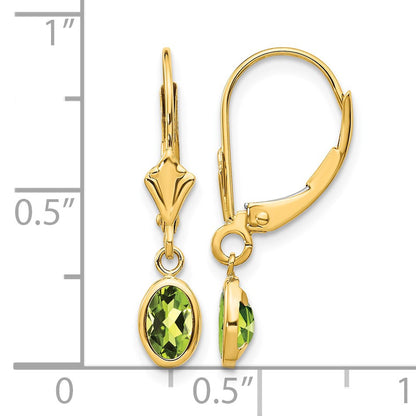 14k 6x4 Oval Bezel August/Peridot Leverback Earrings