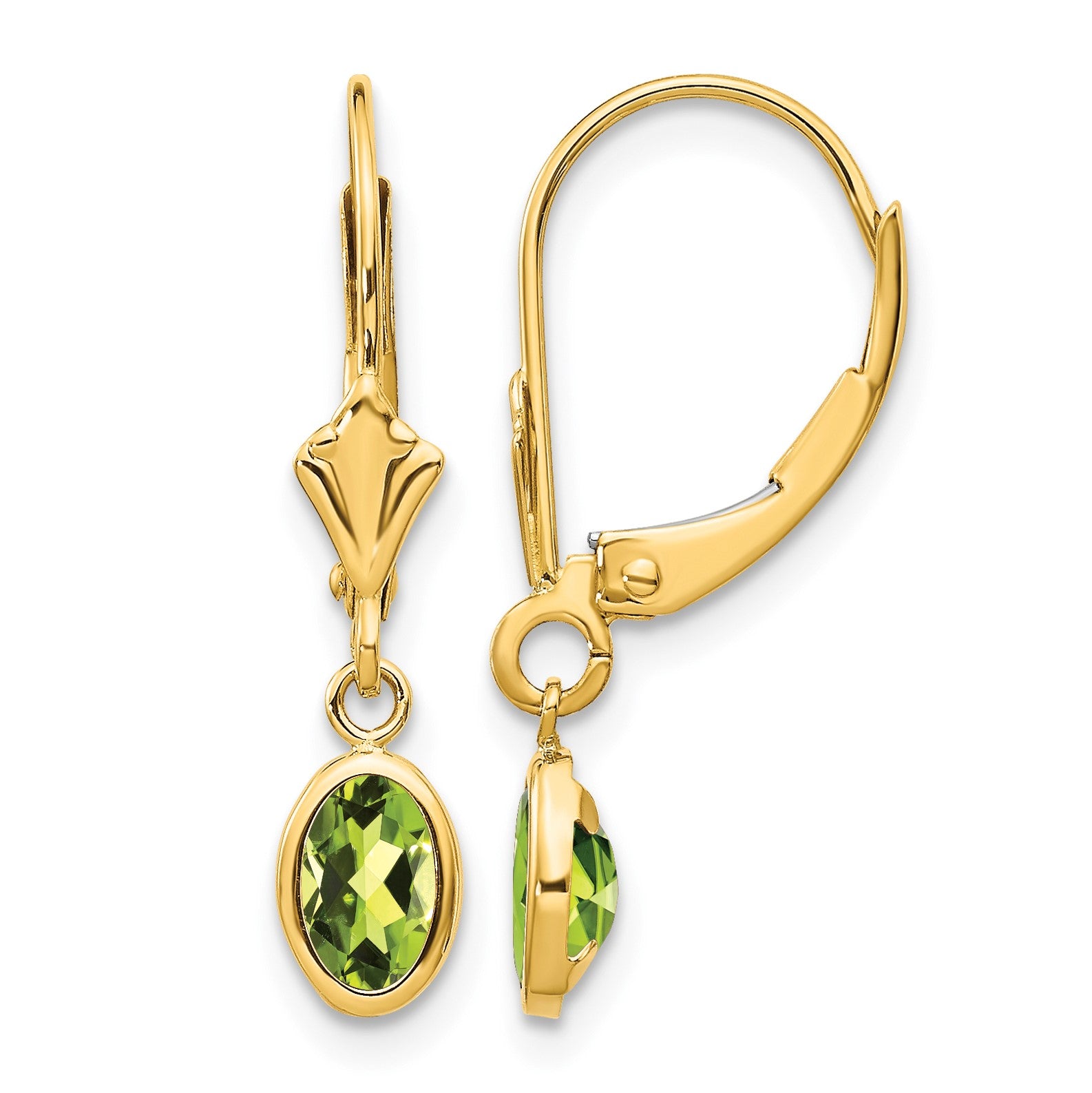 14k 6x4 Oval Bezel August/Peridot Leverback Earrings