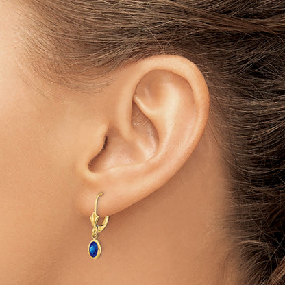 14k 6x4 Oval Bezel September/Sapphire Leverback Earrings