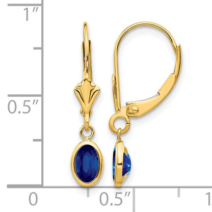 14k 6x4 Oval Bezel September/Sapphire Leverback Earrings
