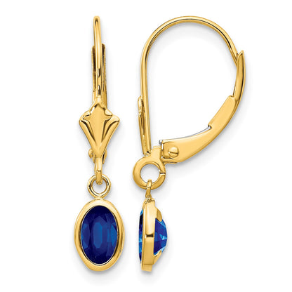 14k 6x4 Oval Bezel September/Sapphire Leverback Earrings