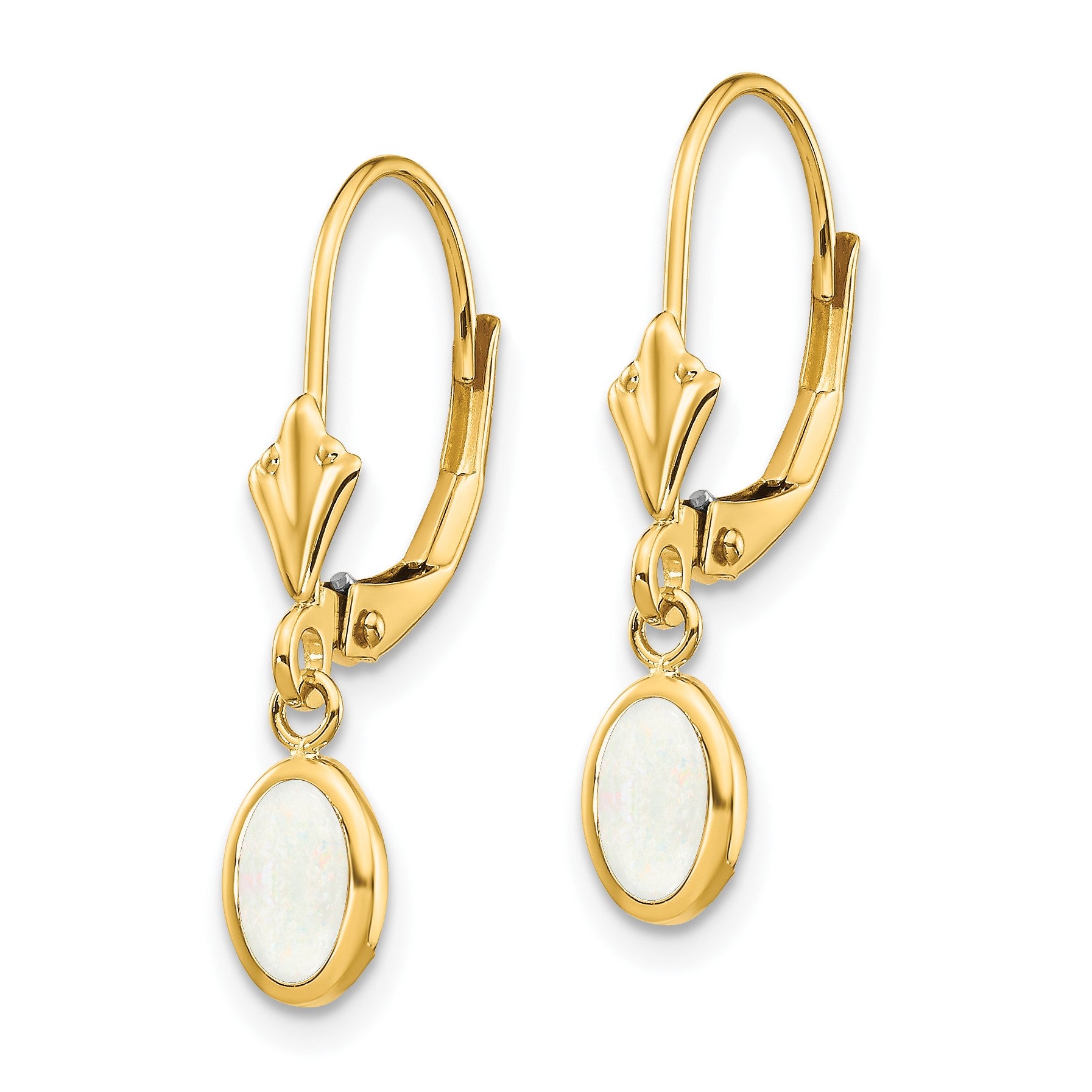 14k 6x4 Oval Bezel October/Opal Leverback Earrings