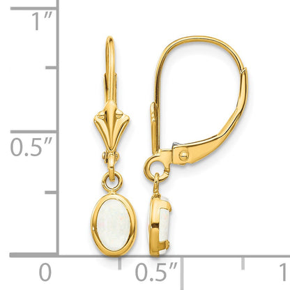14k 6x4 Oval Bezel October/Opal Leverback Earrings
