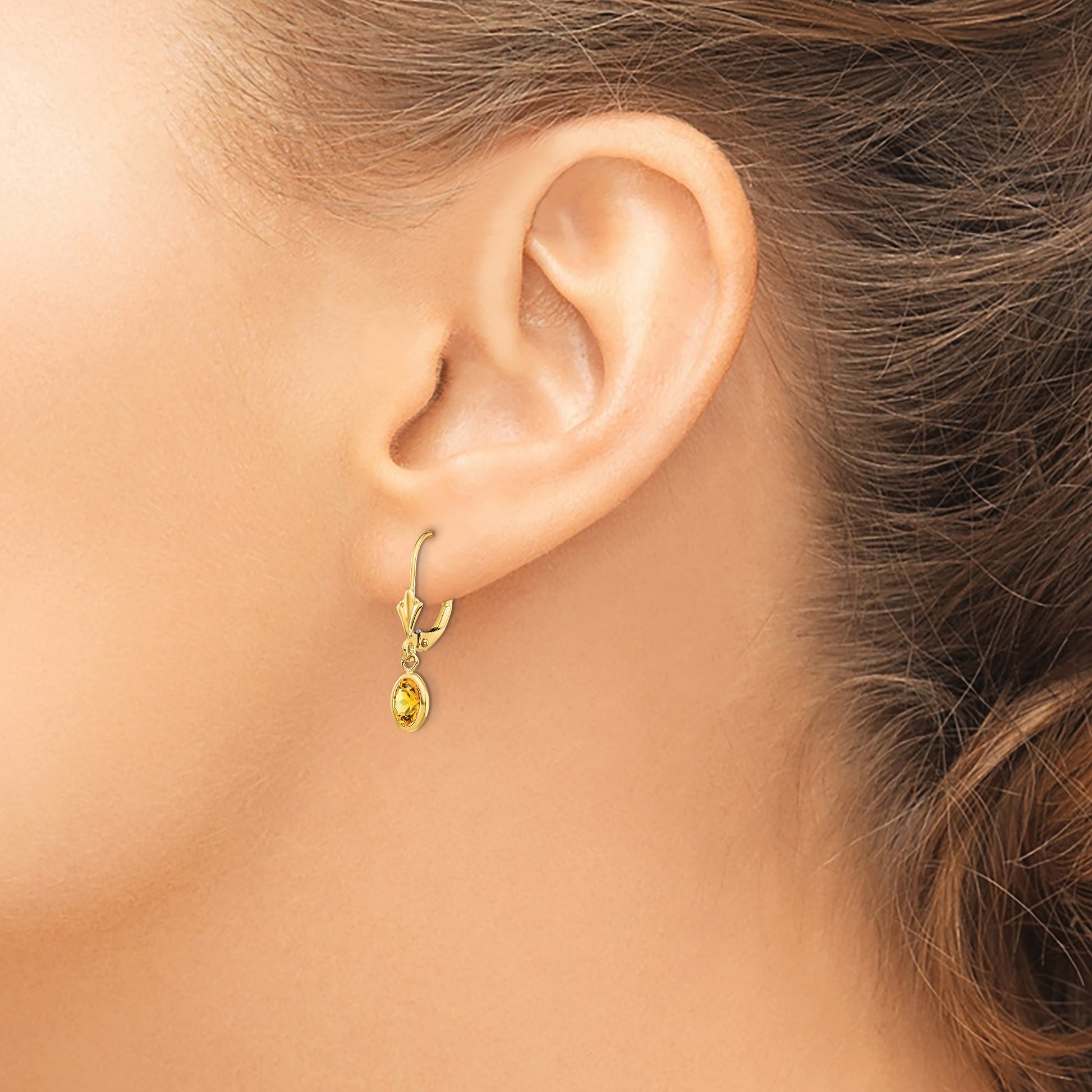 14k 6x4 Oval Bezel November/Citrine Leverback Earrings