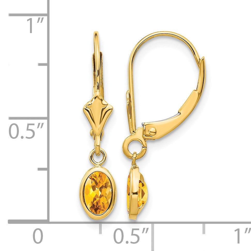 14k 6x4 Oval Bezel November/Citrine Leverback Earrings