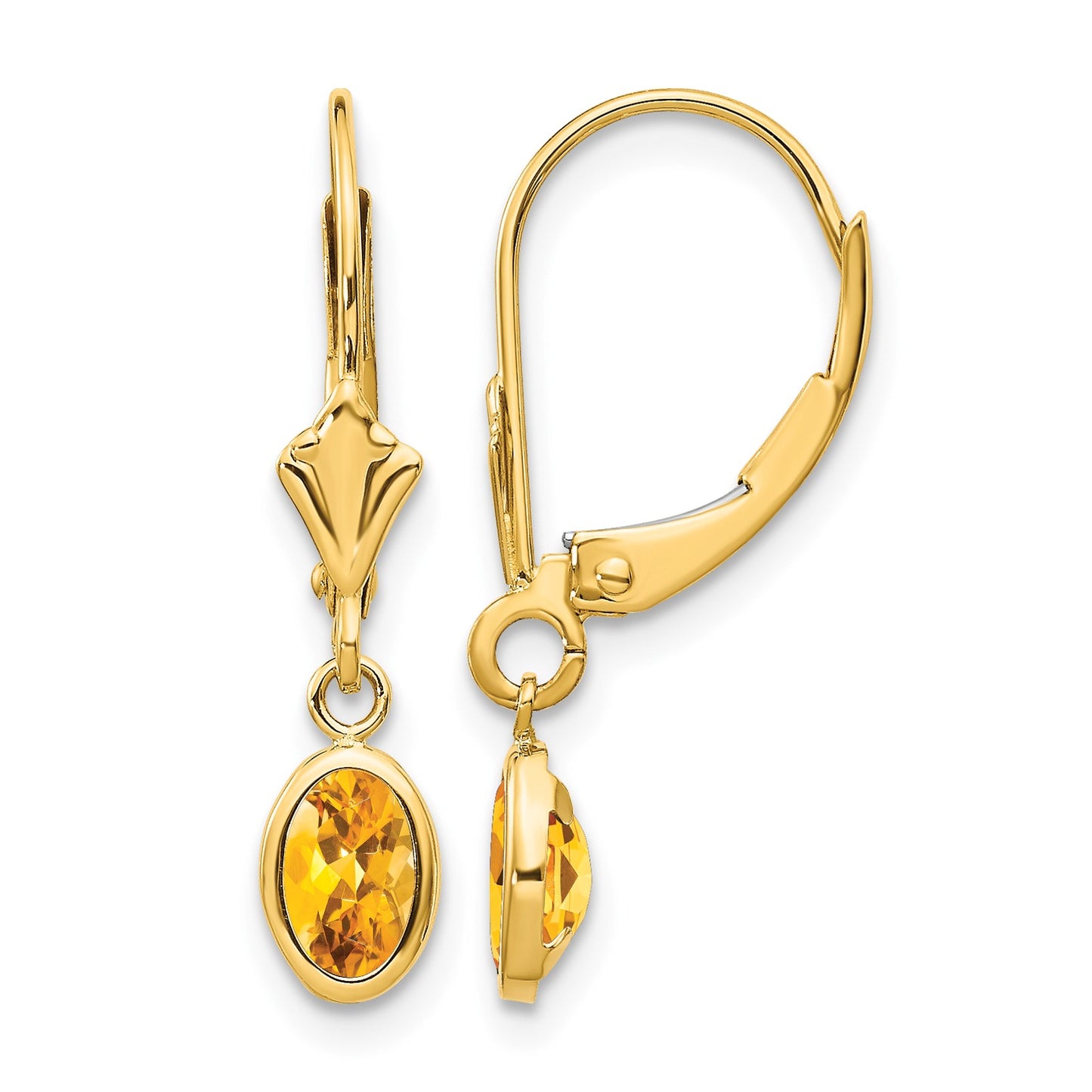 14k 6x4 Oval Bezel November/Citrine Leverback Earrings