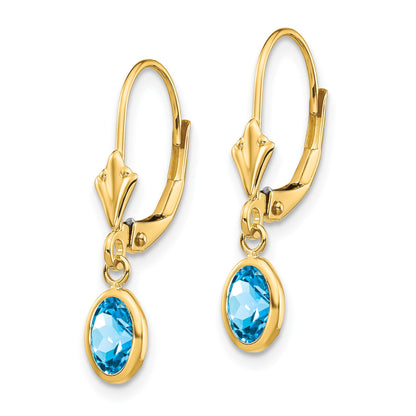 14k 6x4 Oval Bezel December/Blue Topaz Leverback Earrings
