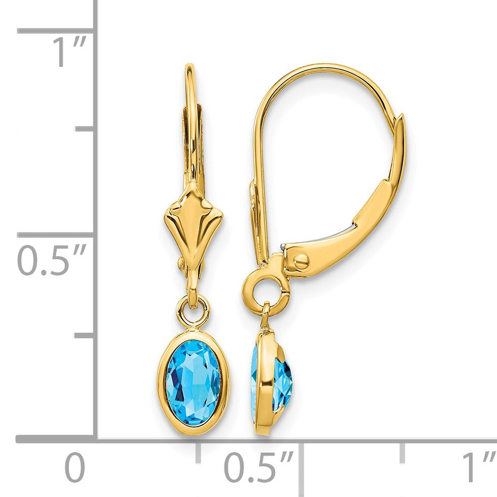 14k 6x4 Oval Bezel December/Blue Topaz Leverback Earrings