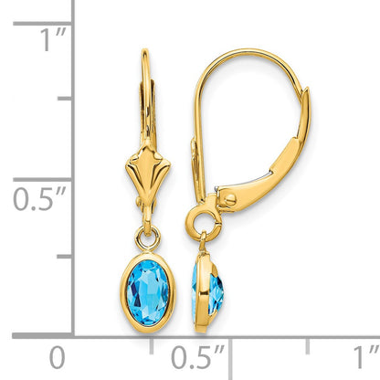 14k 6x4 Oval Bezel December/Blue Topaz Leverback Earrings