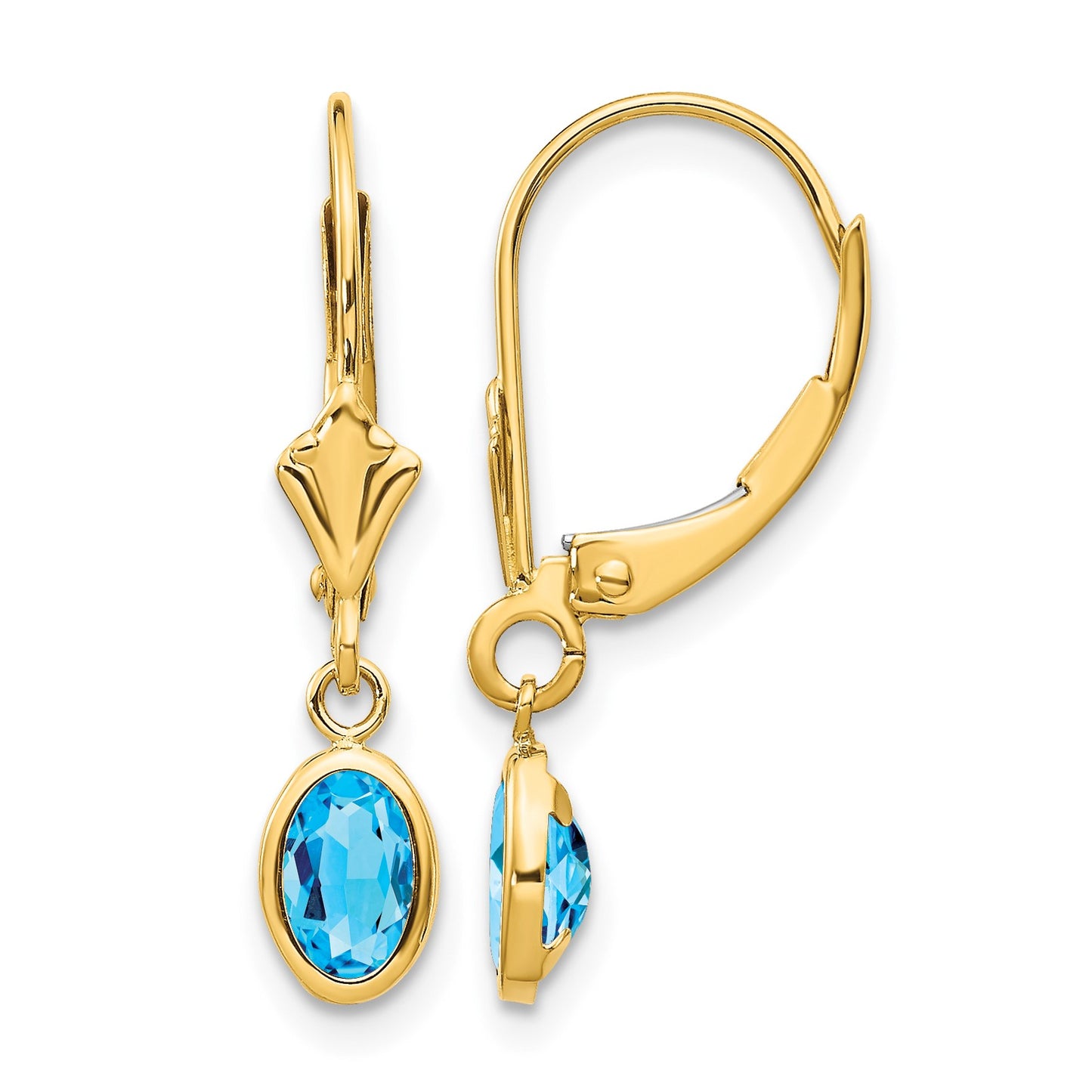 14k 6x4 Oval Bezel December/Blue Topaz Leverback Earrings